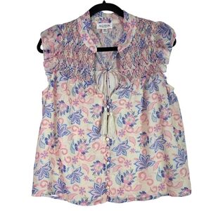 Allison New York floral sheer  button down with tie front Top